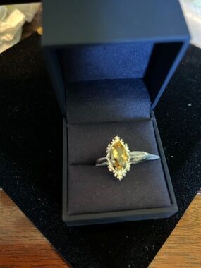Marquise Citrine Halo Ring in Yellow with Silver Band
